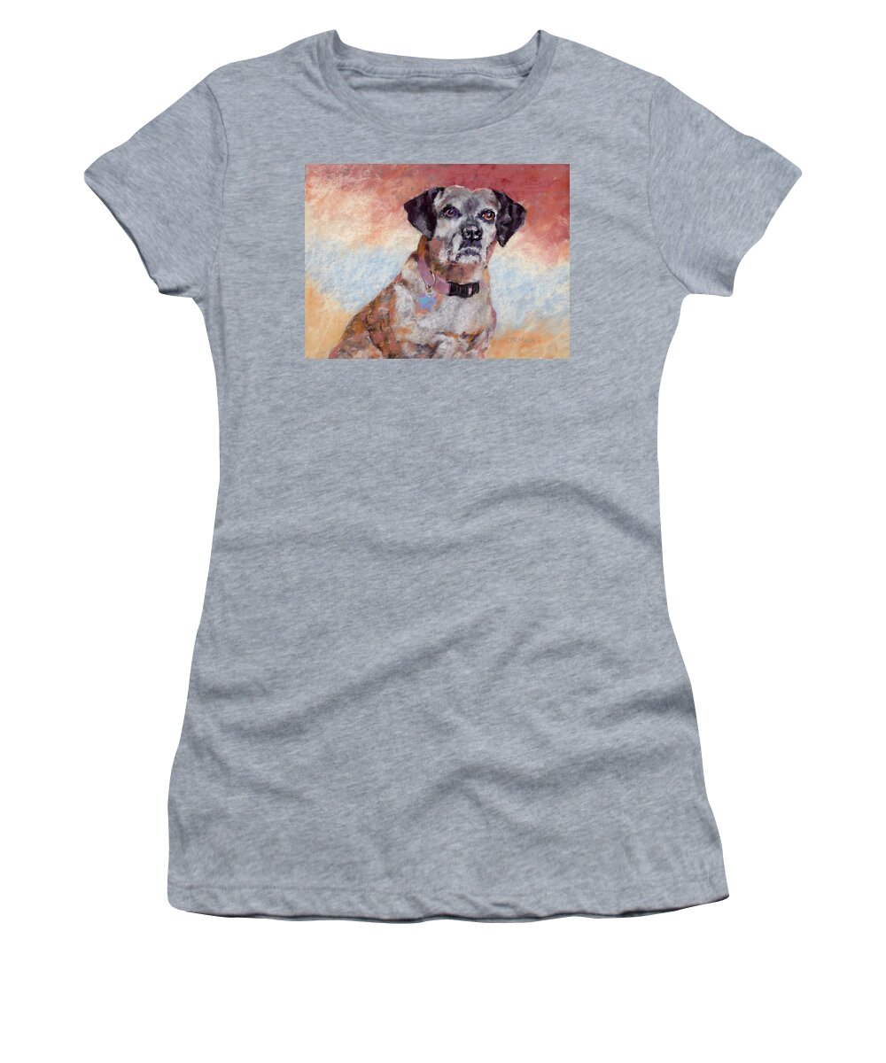 Pet Portrait Women's T-Shirt featuring the pastel Brindle by Julie Maas