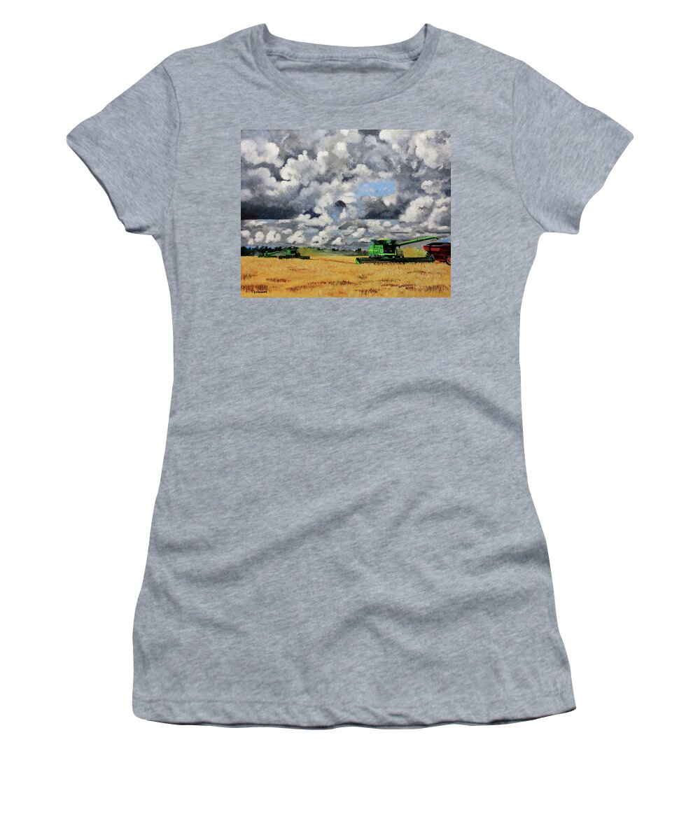 Harvest Women's T-Shirt featuring the painting Bringing In the Last of the Harvest by Karl Wagner
