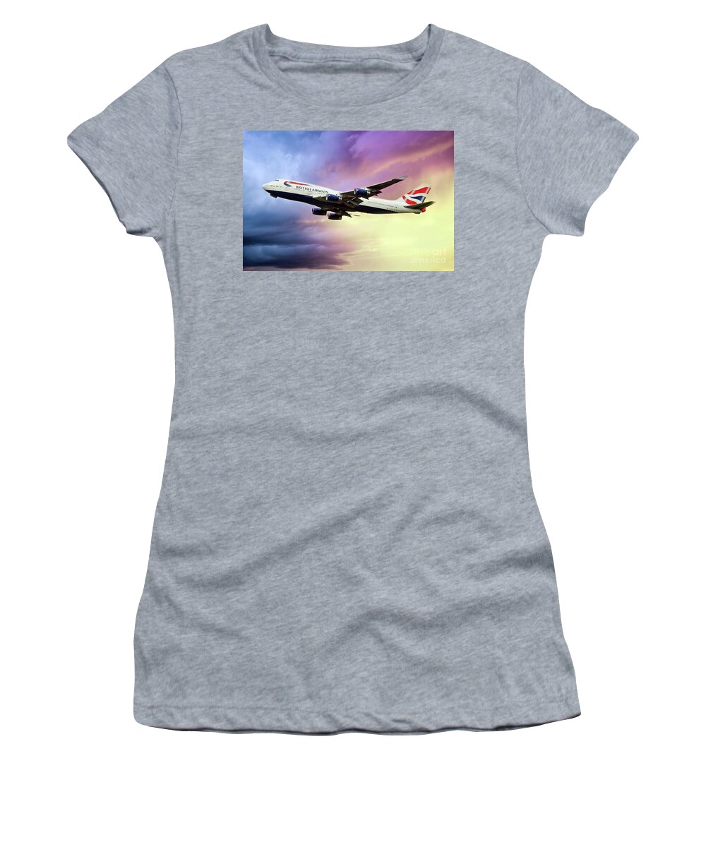 British Airways Women's T-Shirt featuring the digital art British Airways Boeing 747-400 by Airpower Art
