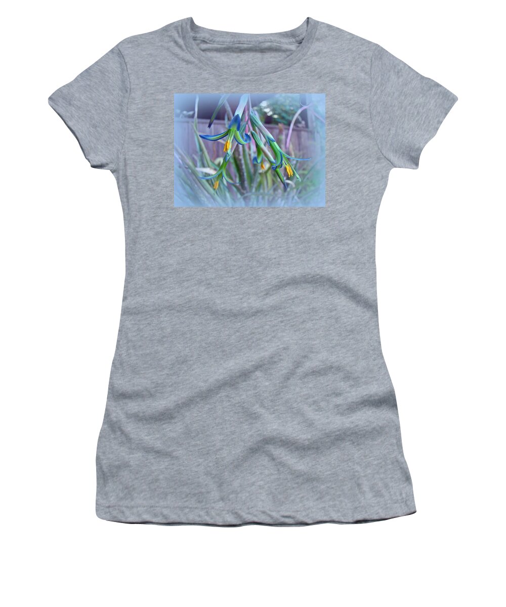 Bromeliad Women's T-Shirt featuring the photograph Bromeliad in Bloom - Bilburgea nutans - Quissett1 2Bromeliad in Bloom - Bilburgea nutans - Quissett by Carol Senske