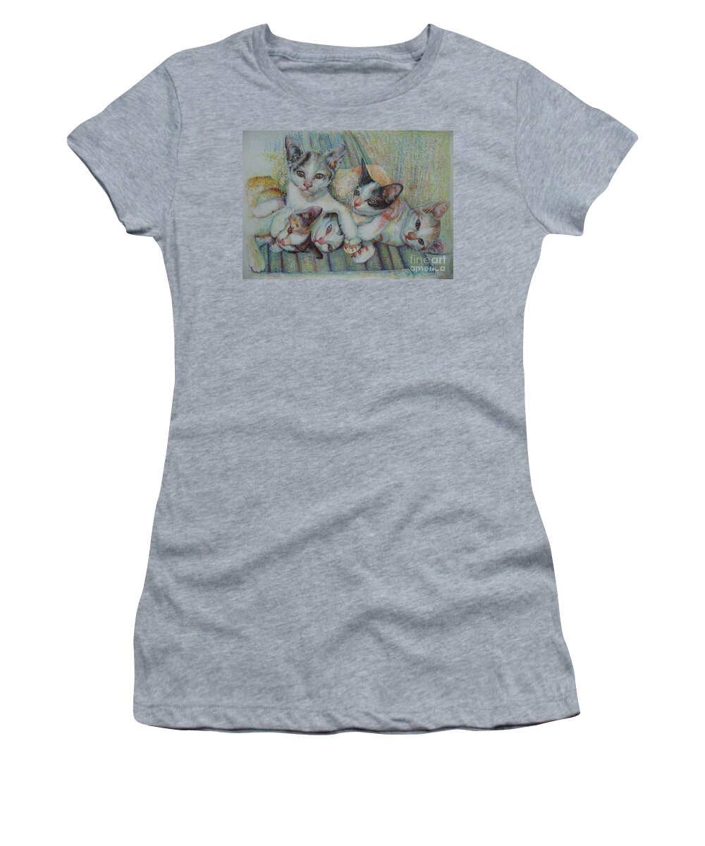 Cats Women's T-Shirt featuring the painting Brothers and Sisters by Sukalya Chearanantana