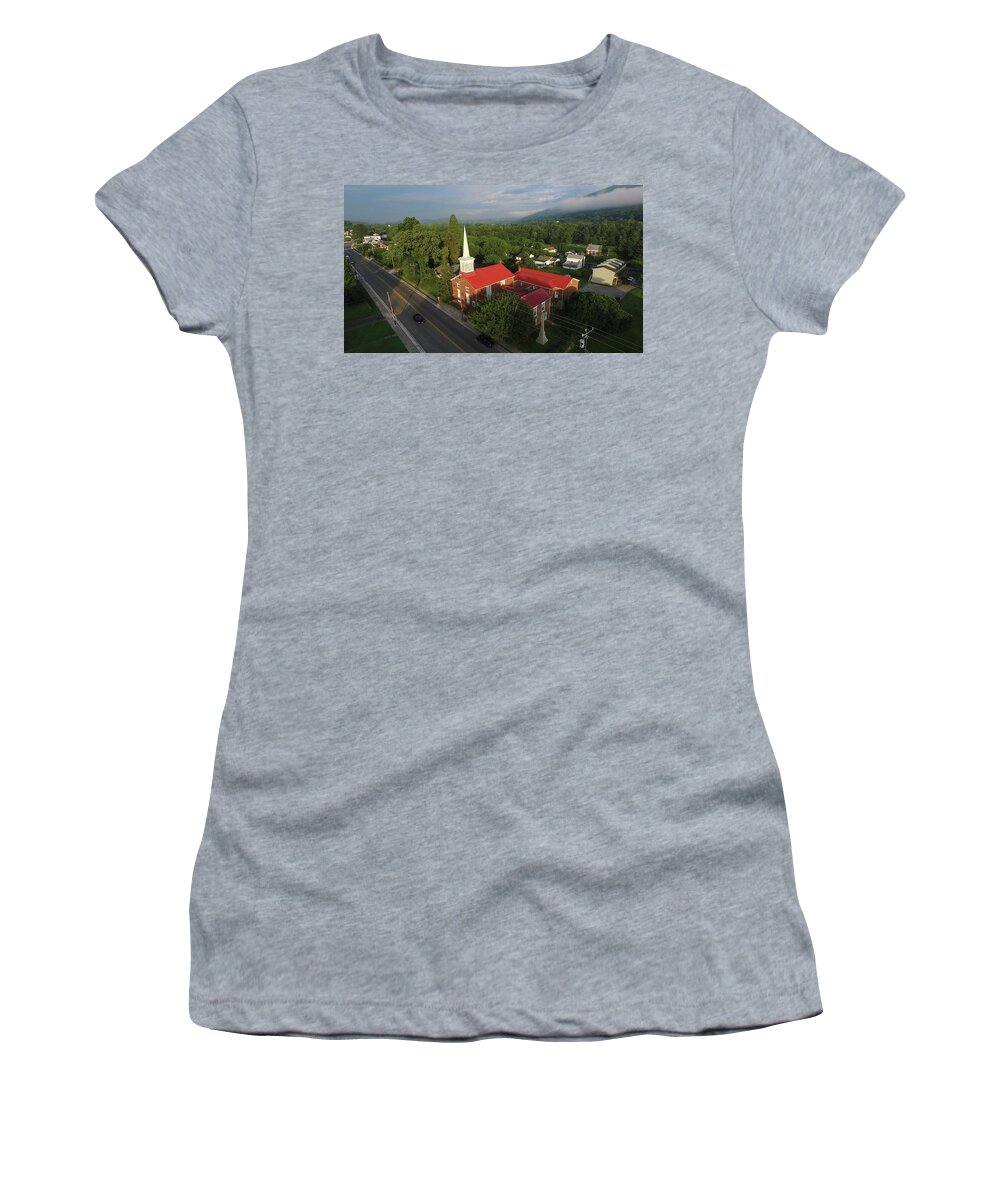 Buchanan Women's T-Shirt featuring the photograph Buchanan Presbyterian Church Morning by Star City SkyCams