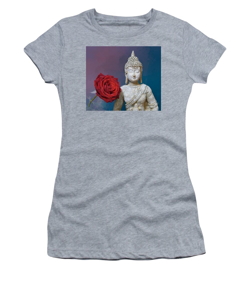 Buddha Women's T-Shirt featuring the photograph Buddha and Rose by Pete Trenholm