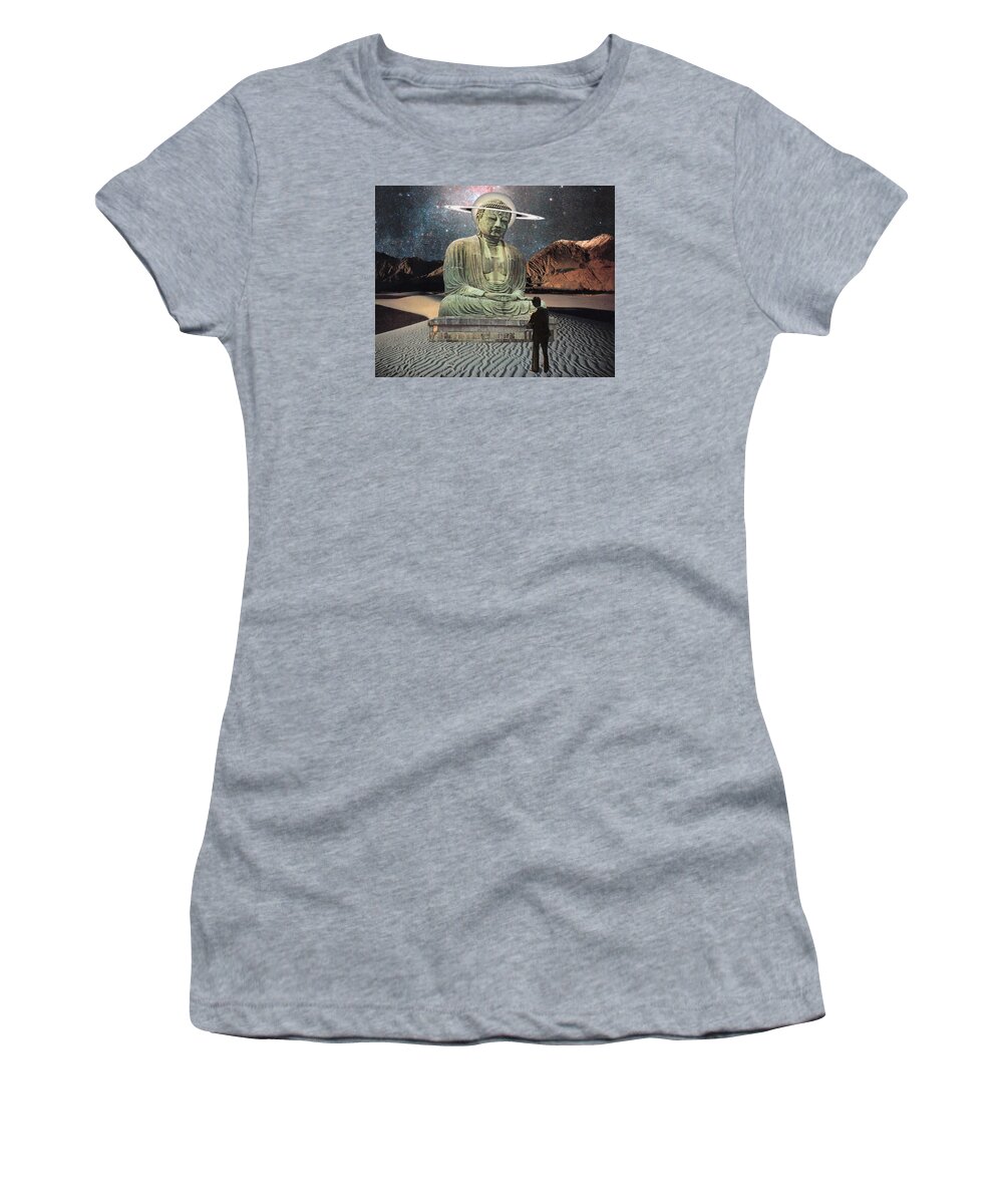 Starcrow Women's T-Shirt featuring the mixed media Buddha in Saturn by Starcrow Astrology