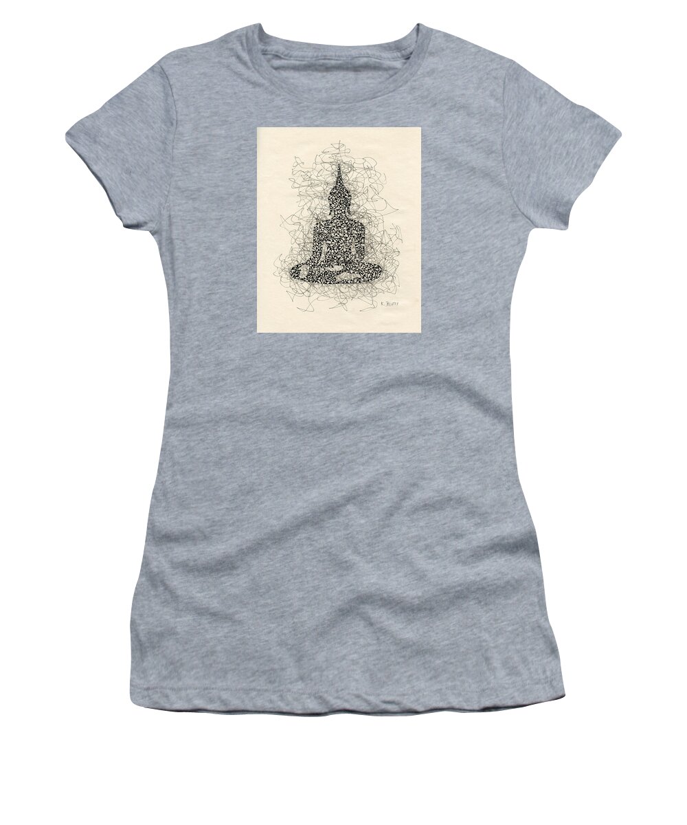 Buddha Women's T-Shirt featuring the drawing Buddha Pen and Ink Drawing by Karla Beatty