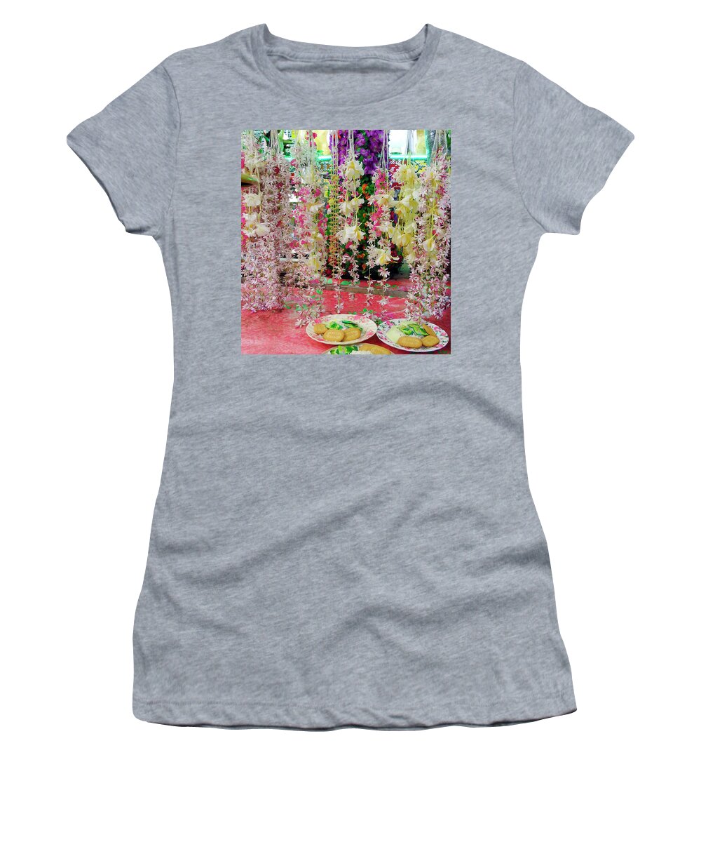 Photography Women's T-Shirt featuring the photograph Buddhist Temple Offerings by Kurt Van Wagner