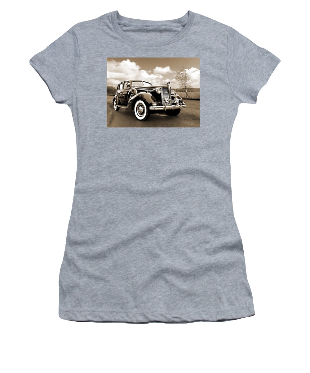 Buick Women's T-Shirt featuring the photograph Buick 8 1938 Sedan in Sepia by Gill Billington