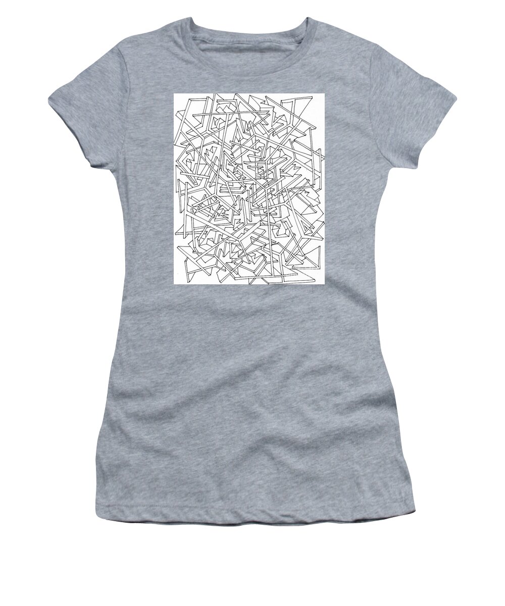 Abstract Pen And Ink Drawing Women's T-Shirt featuring the drawing Building Blocks by Nancy Kane Chapman