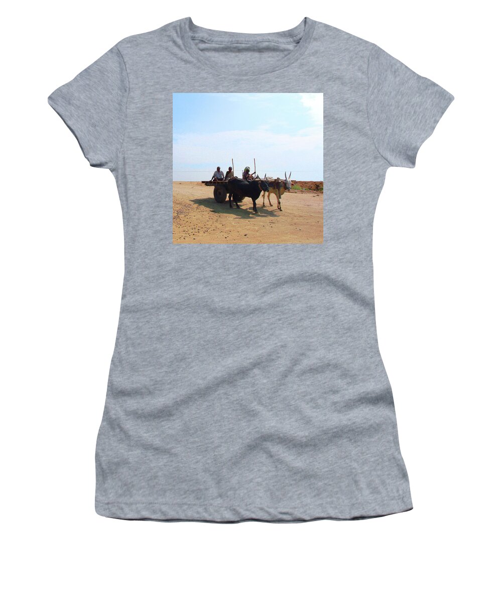 India Women's T-Shirt featuring the photograph Bullock Cart near Dhone, Andhra Pradesh, India by Iqbal Misentropy
