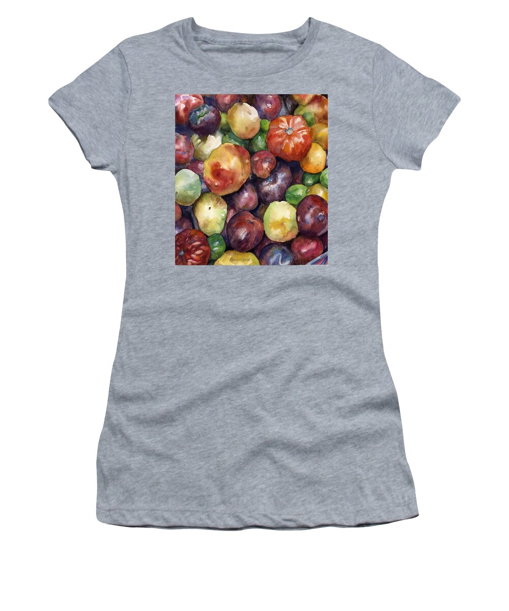 Heirloom Tomatoes Painting Women's T-Shirt featuring the painting Bumper Crop of Heirlooms by Anne Gifford