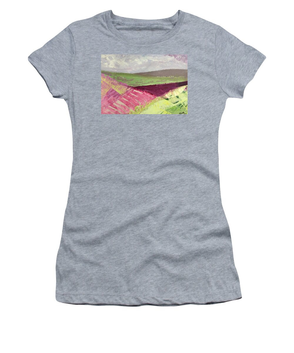 Original Women's T-Shirt featuring the painting Burgundy Fields by Norma Duch