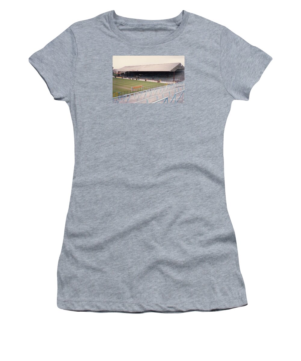  Women's T-Shirt featuring the photograph Burnley - Turf Moor - North Stand 1 - April 1991 by Legendary Football Grounds
