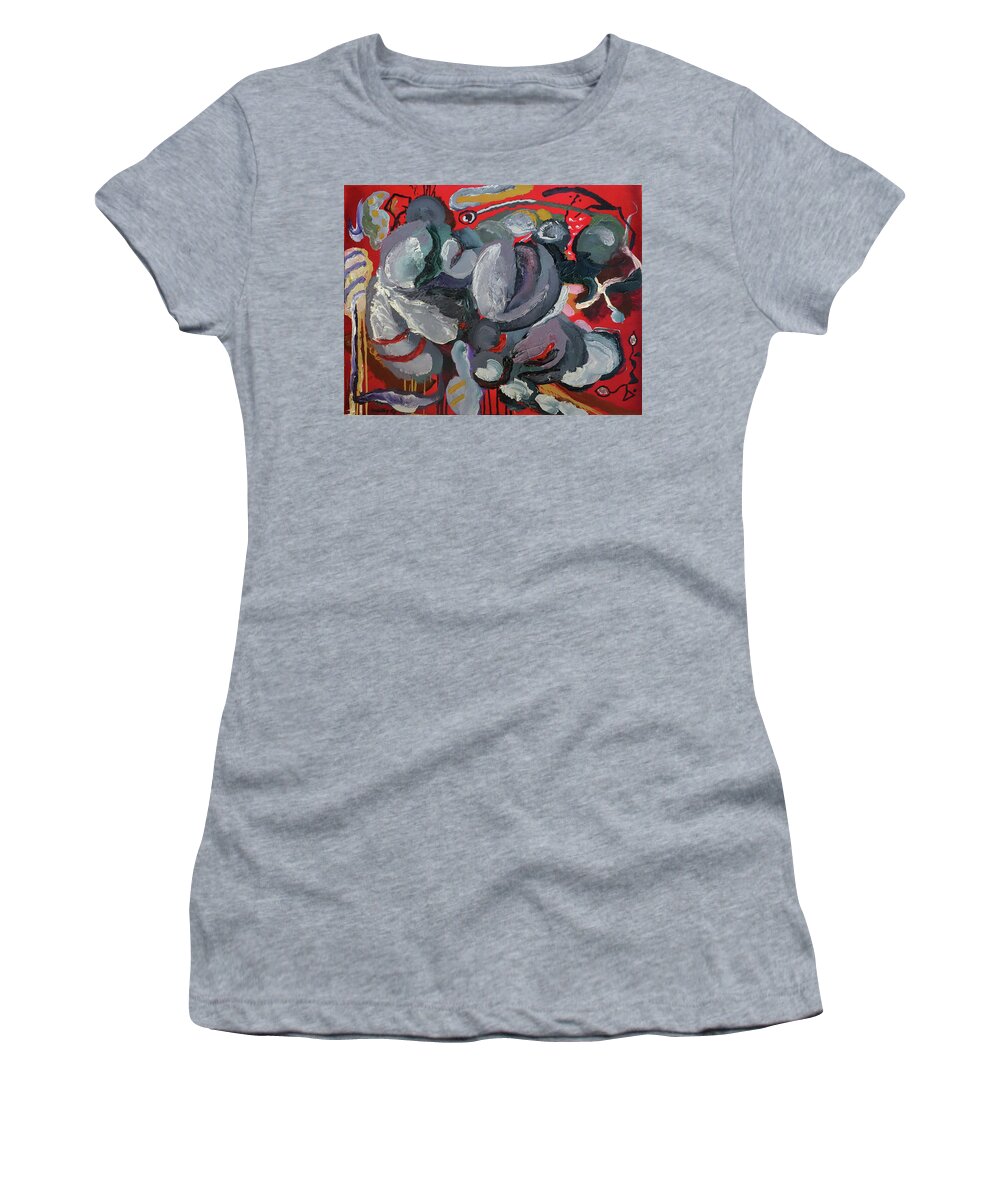 Abstract Women's T-Shirt featuring the painting Bursting by Peregrine Roskilly