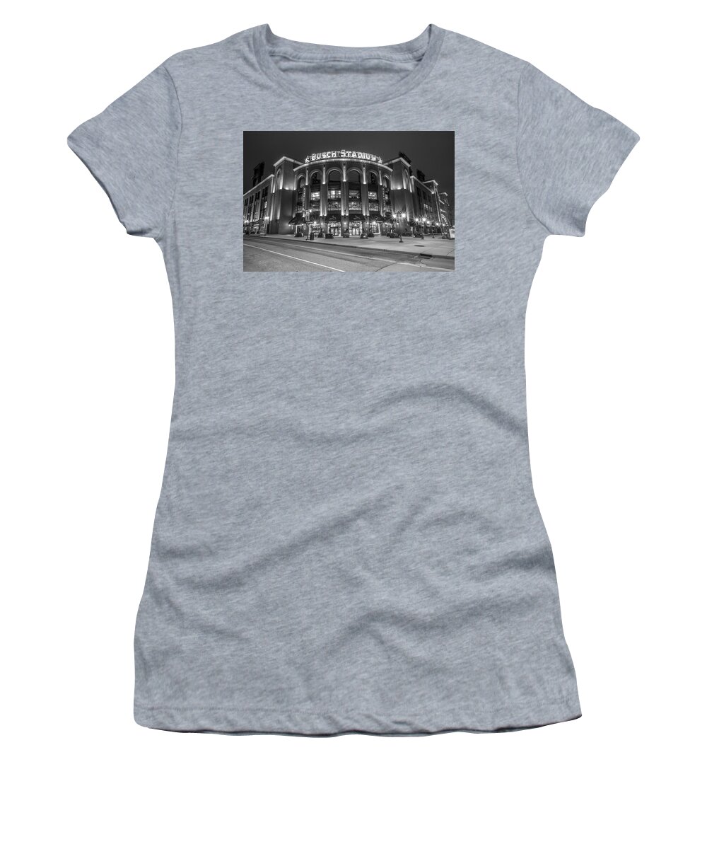Baseball Women's T-Shirt featuring the photograph Busch Stadium St Louis Black and White by John McGraw