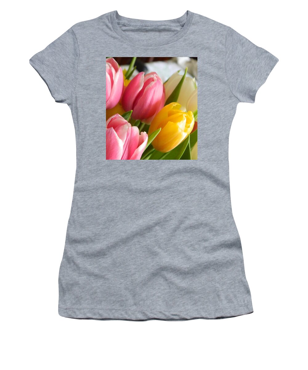 Tulip Women's T-Shirt featuring the photograph Buttercup Pinks by Karen Mesaros