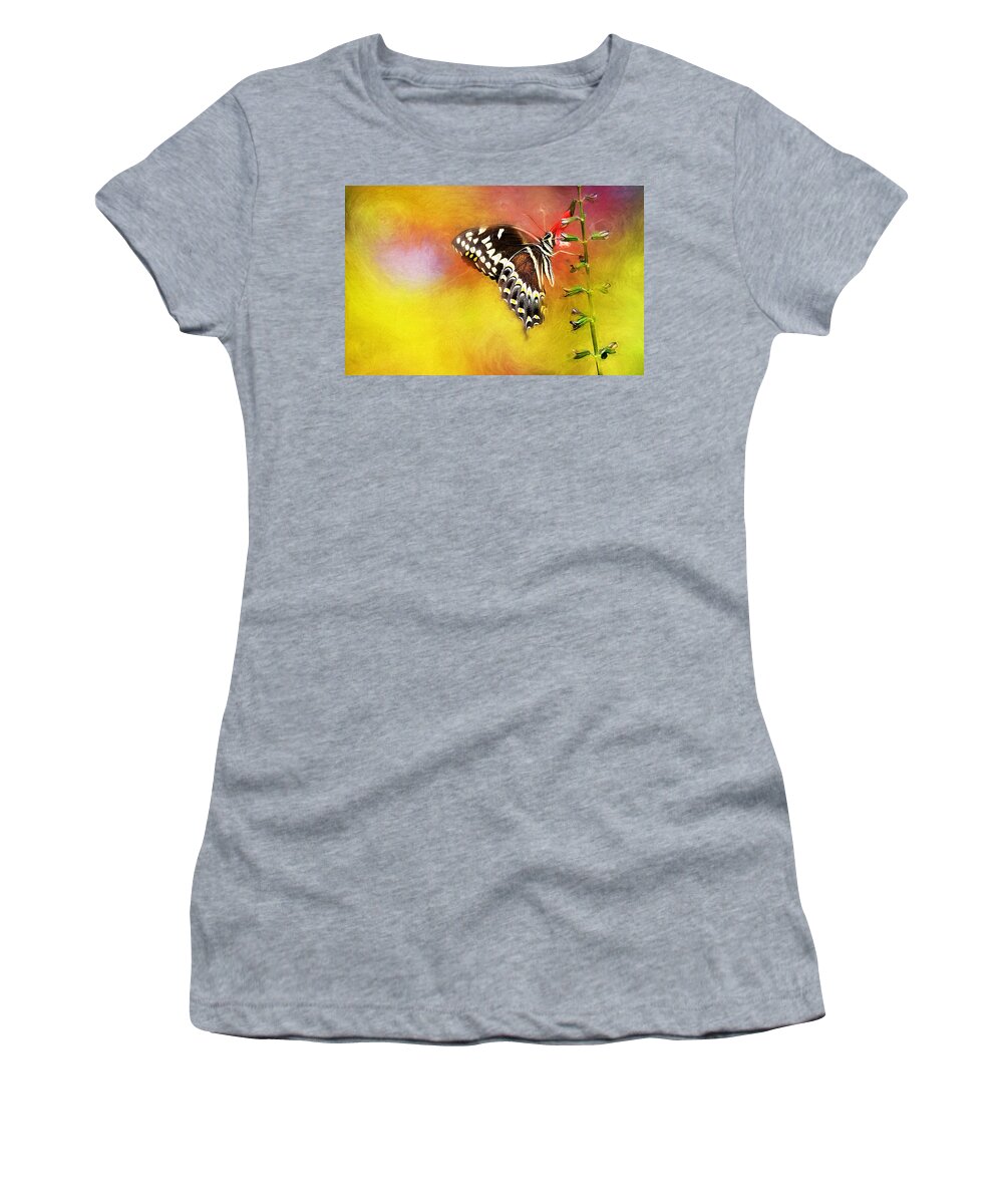 Flower Women's T-Shirt featuring the painting Butterflies are self propelled flowers by Ches Black