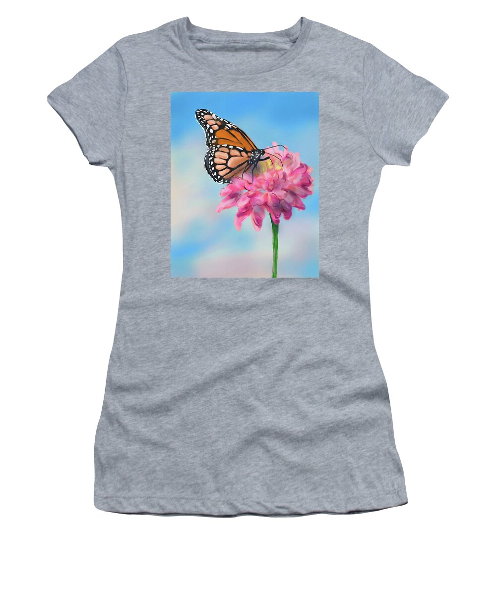 Butterfly Women's T-Shirt featuring the digital art Butterfly and Blossom by Cynthia Westbrook