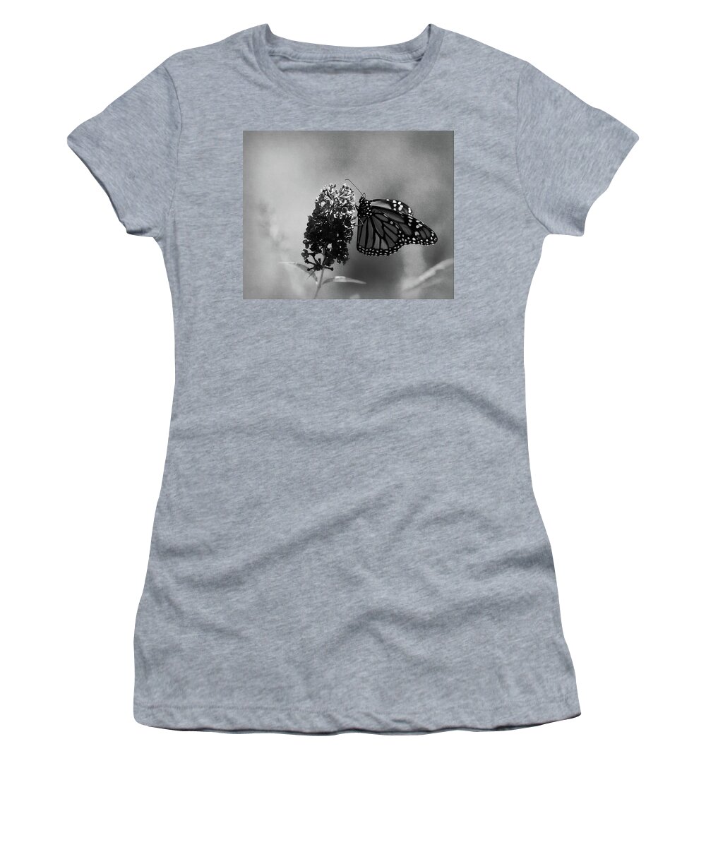 Butterfly Women's T-Shirt featuring the photograph Butterfly in Black and White by Angie Tirado