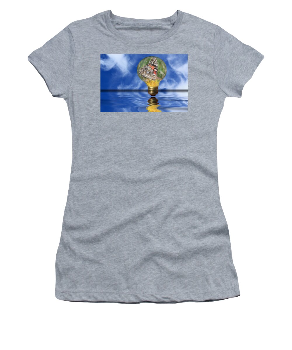 Butterfly Women's T-Shirt featuring the photograph Butterfly In Lightbulb - Landscape by Shane Bechler