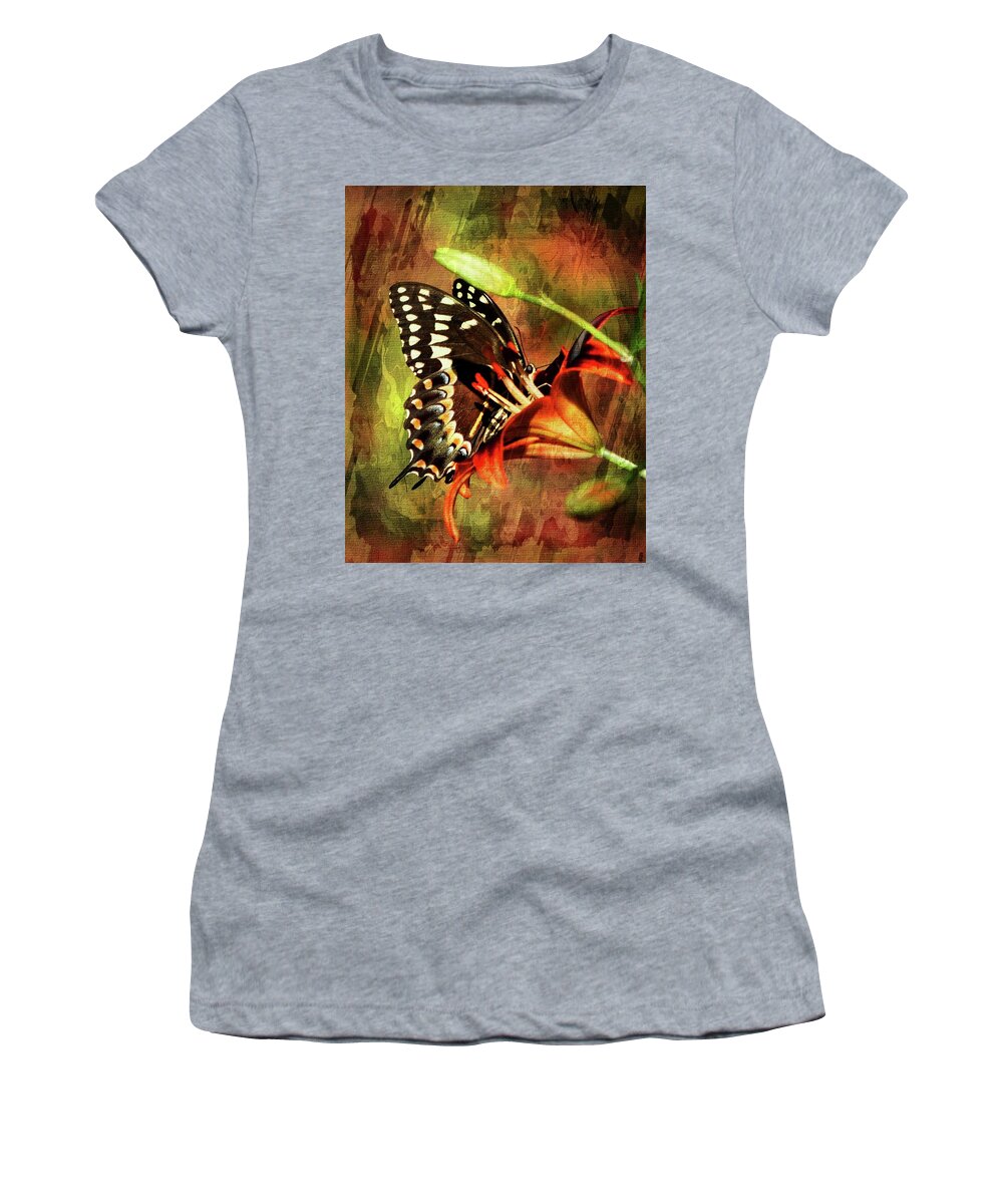 Butterfly Kiss Print Women's T-Shirt featuring the photograph Butterfly Kiss by Sheri McLeroy