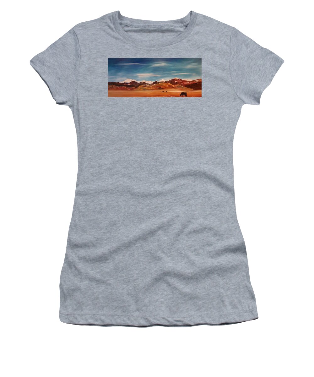 Alder Montana Women's T-Shirt featuring the painting By Alder -Tobacco Root Mountains by Cheryl Nancy Ann Gordon