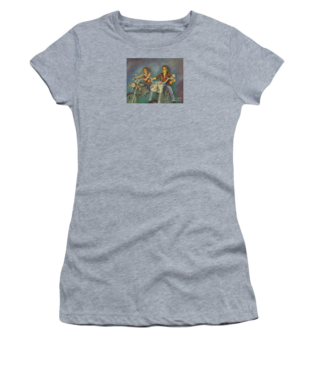 Motorbykes Women's T-Shirt featuring the painting Byker by Dagmar Helbig