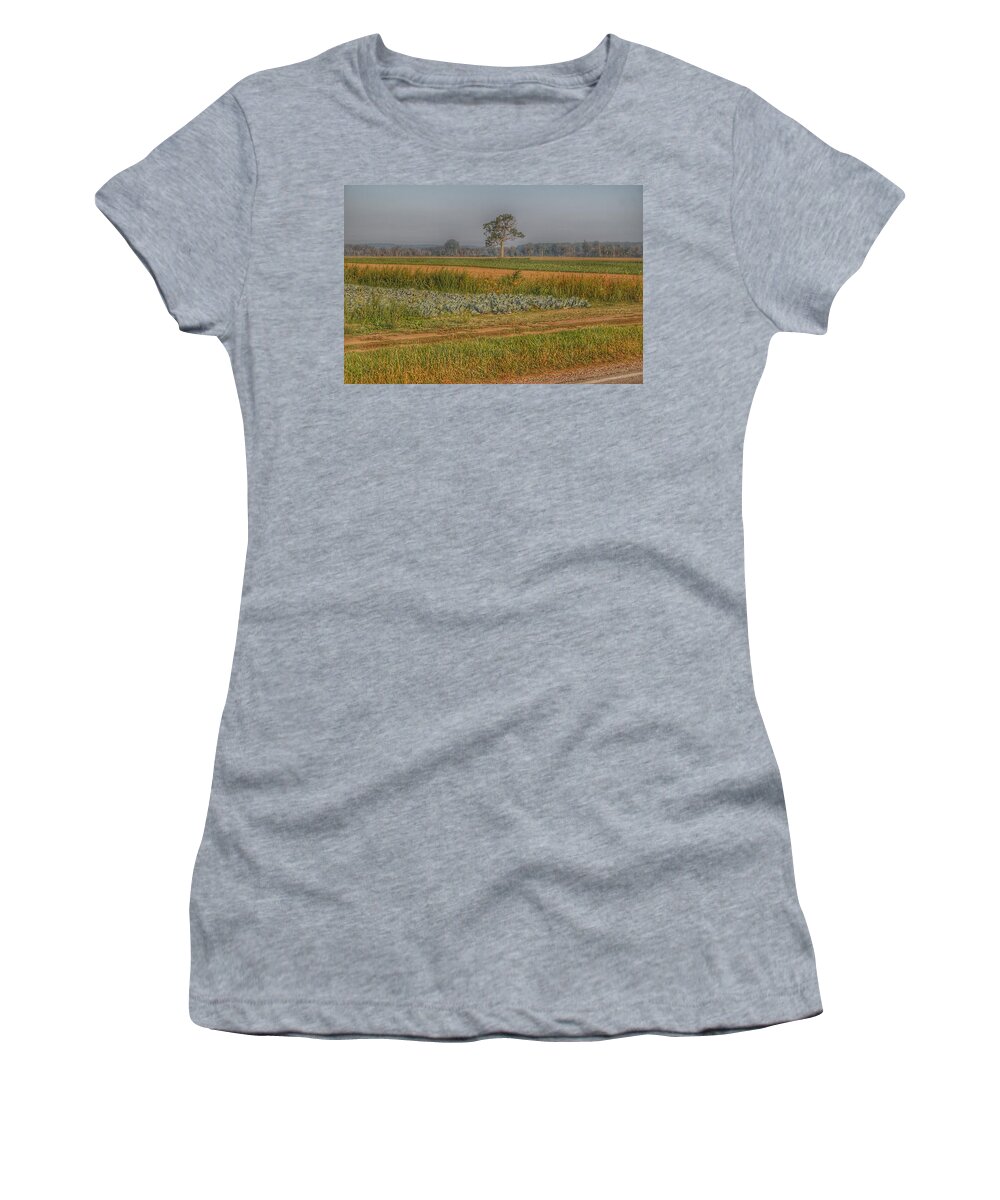 Cabbage Women's T-Shirt featuring the photograph 2009 - Cabbage and Pumpkin Patch by Sheryl L Sutter