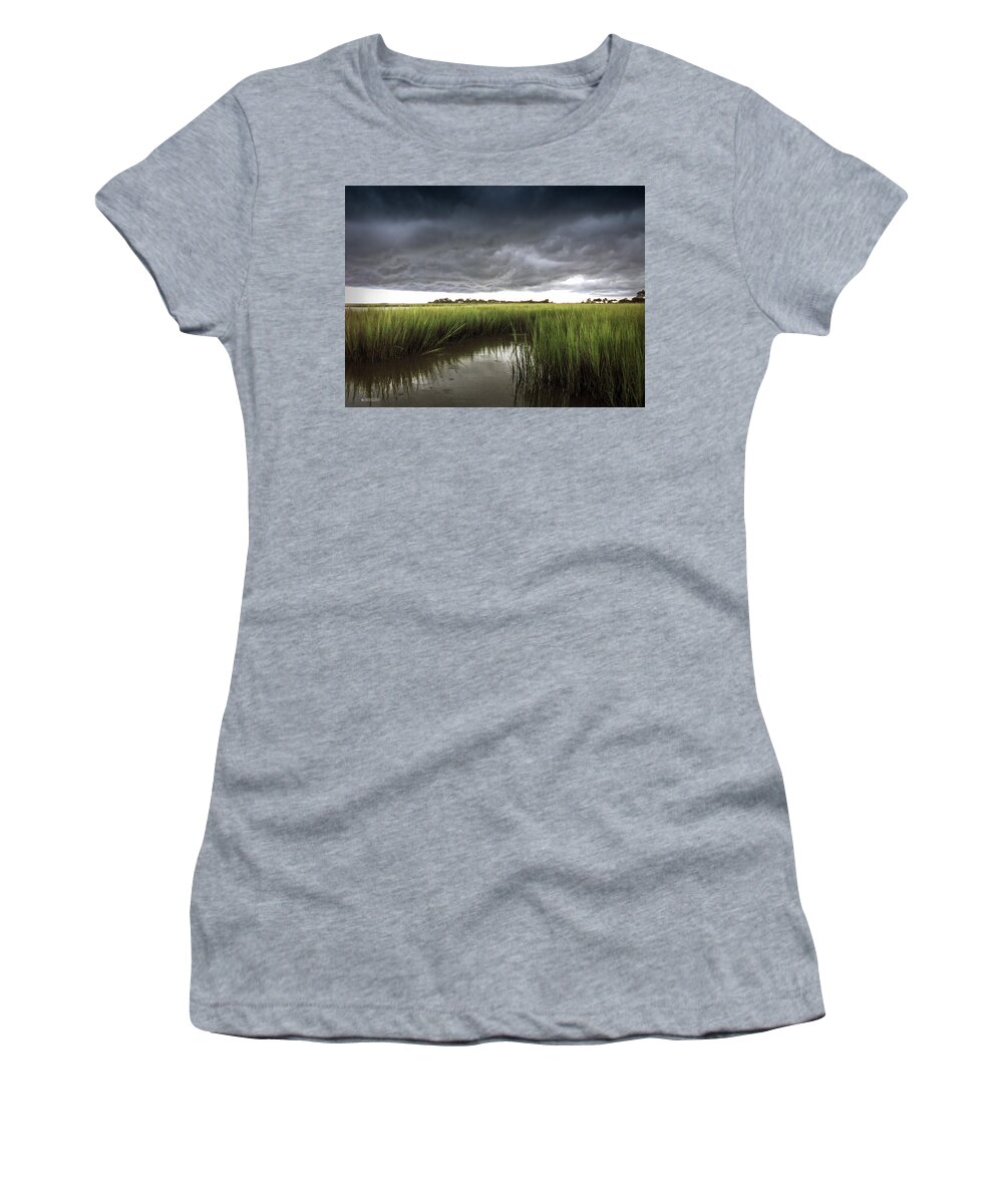 Summer Storm Print Women's T-Shirt featuring the photograph Cabbage Inlet Cold Front by Phil Mancuso
