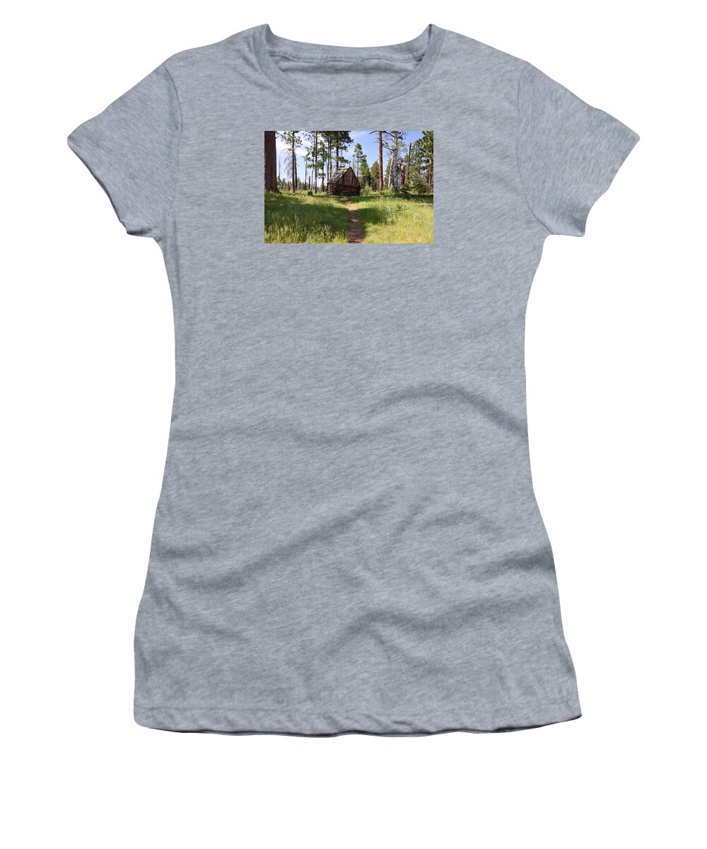 Photograph Women's T-Shirt featuring the photograph Cabin in the Woods by Richard Gehlbach
