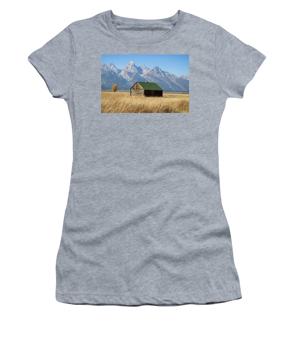 Tetons Women's T-Shirt featuring the photograph Cabin with a View by Shirley Mitchell