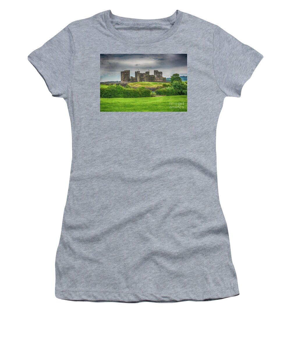 Caerphilly Castle Women's T-Shirt featuring the photograph Caerphilly Castle East View 2 by Steve Purnell