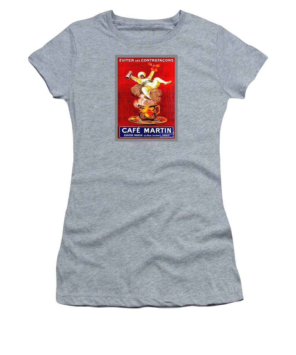 Paris Women's T-Shirt featuring the painting Cafe Martin - Vintage Paris 1920s by Ian Gledhill