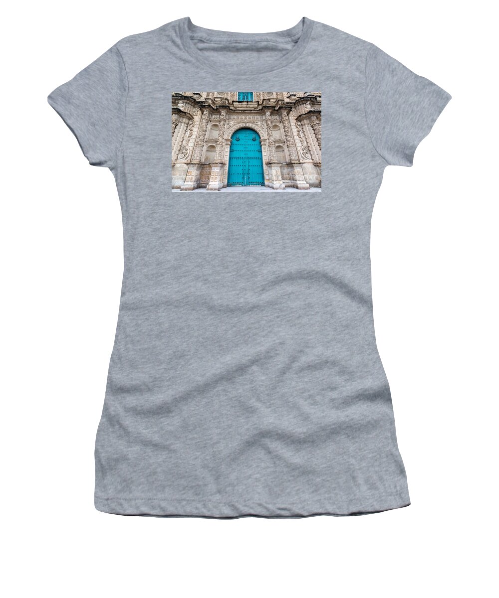 Cajamarca Women's T-Shirt featuring the photograph Cajamarca Cathedral Facade by Jess Kraft