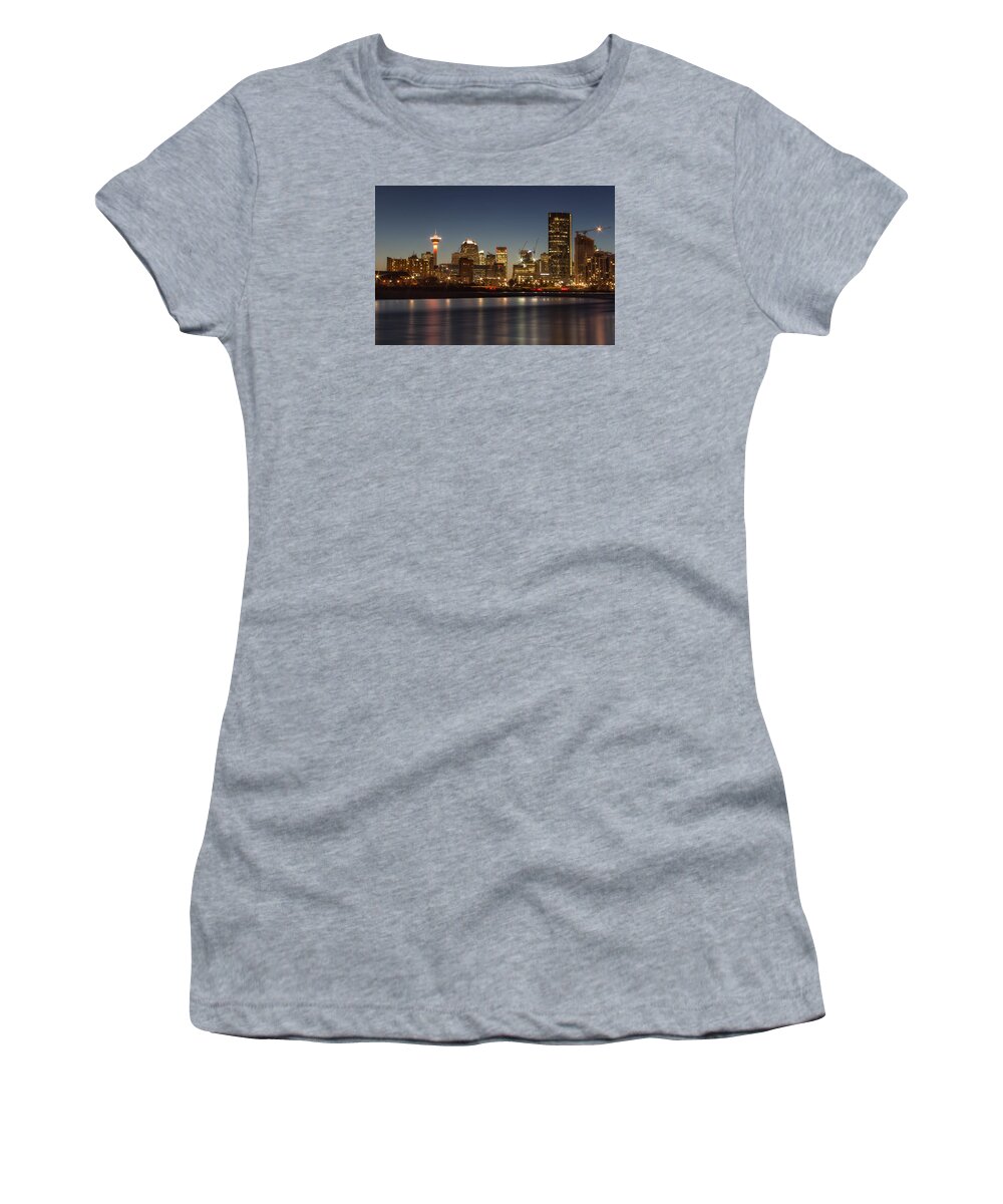 City Women's T-Shirt featuring the photograph Calgary Lights by Celine Pollard
