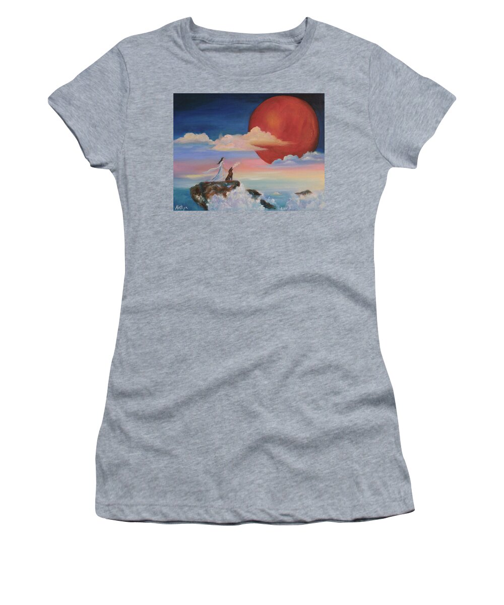 Wolf Women's T-Shirt featuring the painting Call of The Wild Ones by Nataya Crow