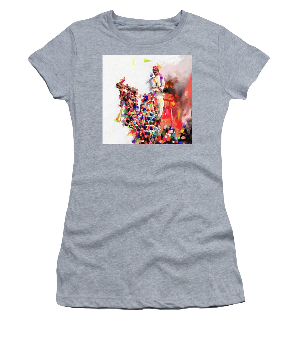 Camel Women's T-Shirt featuring the painting Camel Fair 434 1 by Mawra Tahreem