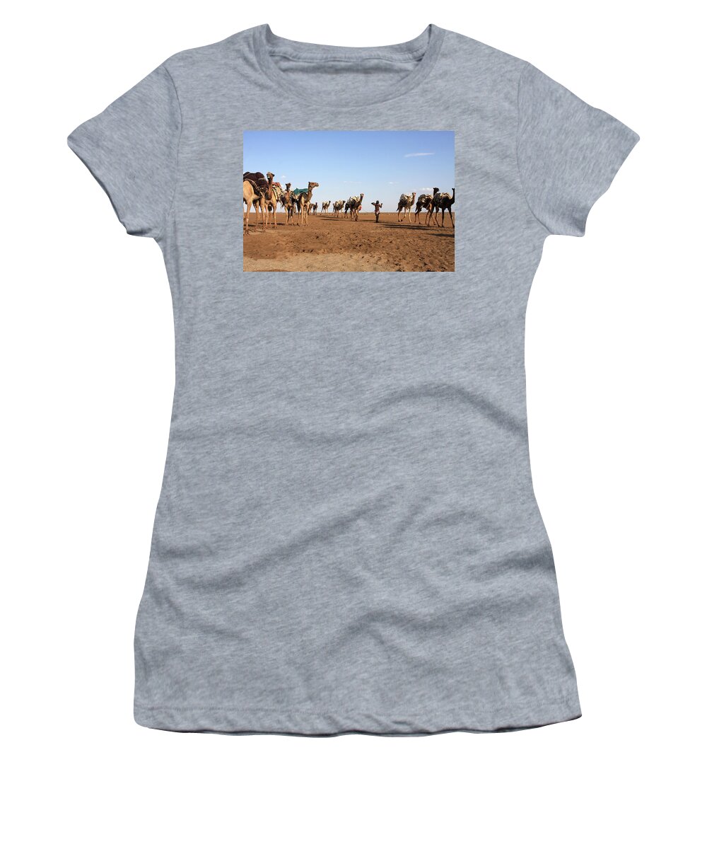 Horn Of Africa Women's T-Shirt featuring the photograph Camel Salt Train by Aidan Moran