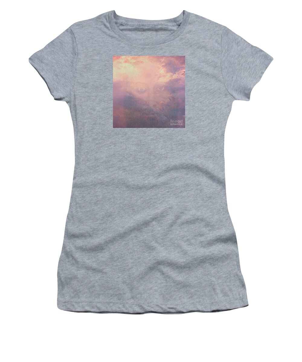 Jesus Jesus In The Clouds Women's T-Shirt featuring the digital art Can you see him? by Mindy Bench