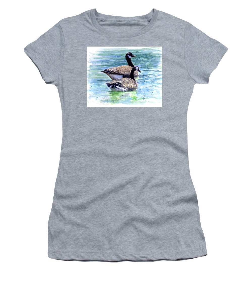 Canada Women's T-Shirt featuring the painting Canada Geese by John D Benson