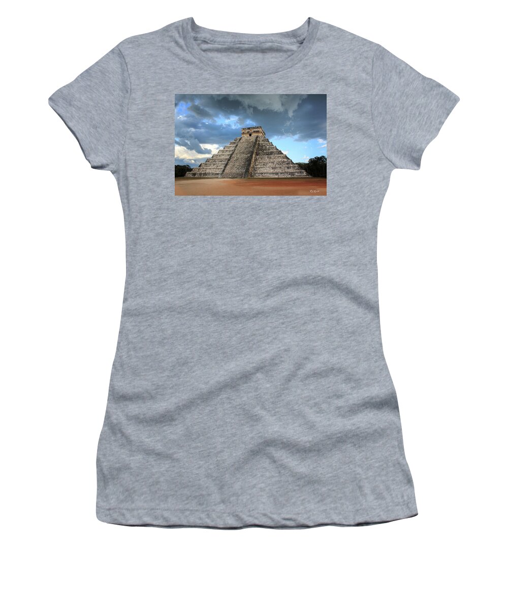 Cancun Women's T-Shirt featuring the photograph Cancun Mexico - Chichen Itza - Temple of Kukulcan-El Castillo Pyramid 3 by Ronald Reid