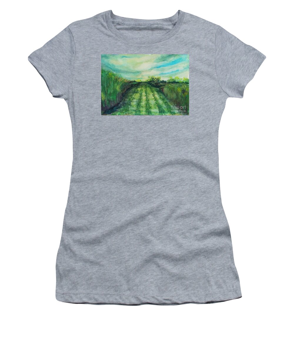 Landscape Women's T-Shirt featuring the painting Cane Road by Francelle Theriot