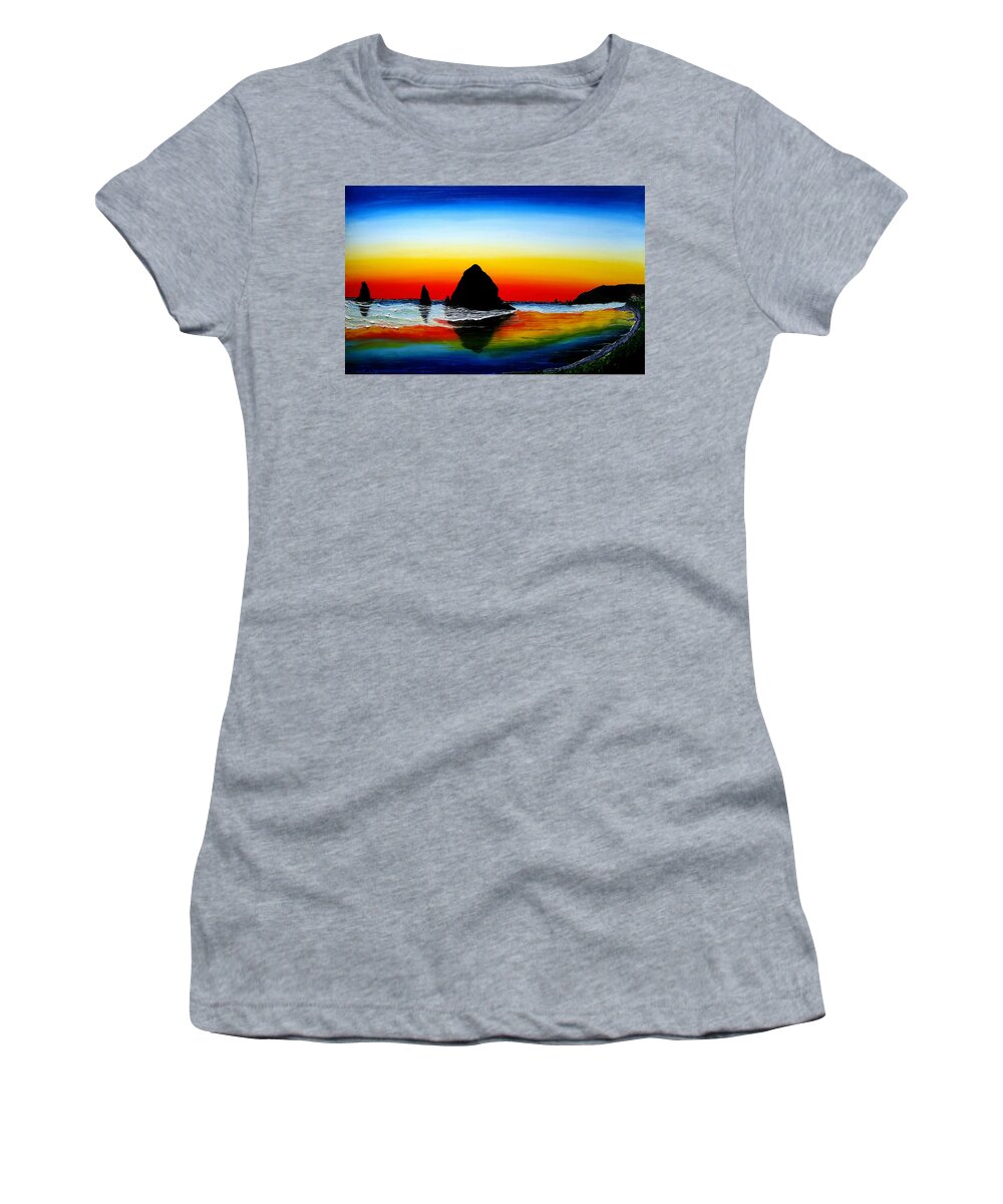  Women's T-Shirt featuring the painting Cannon Beach At Sunset #26 by James Dunbar