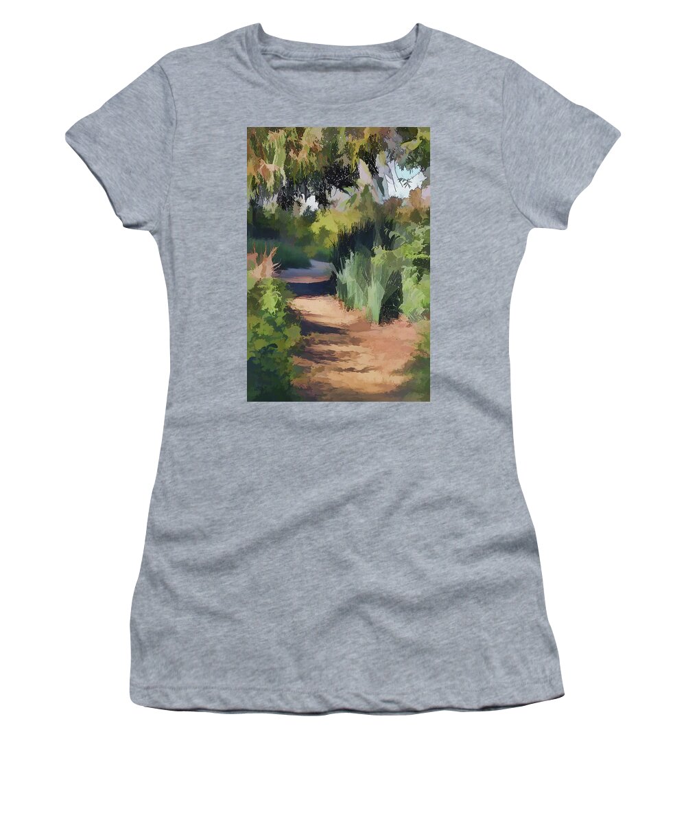 Linda Brody Women's T-Shirt featuring the mixed media Canyon Path II Painterly by Linda Brody