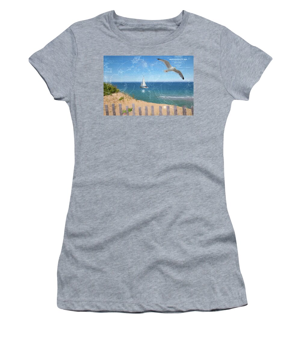 Cape Cod Women's T-Shirt featuring the digital art Cape Cod Seashore with Map by Barry Wills