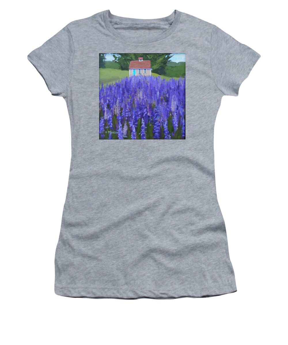 Lupines Women's T-Shirt featuring the painting Cape Elizabeth Lupines  by Bill Tomsa
