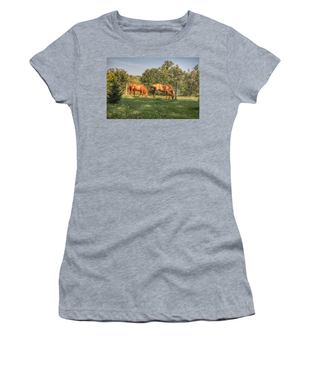 Horses Women's T-Shirt featuring the photograph 1006 - Caramel Horses I by Sheryl L Sutter
