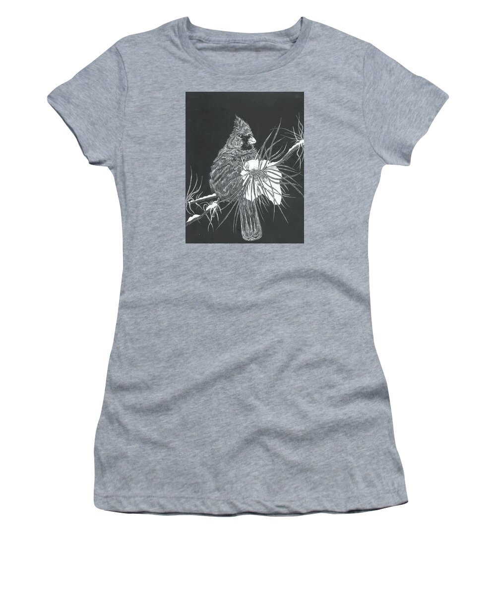 Branches Women's T-Shirt featuring the mixed media Cardinal scratch board by Darren Cannell