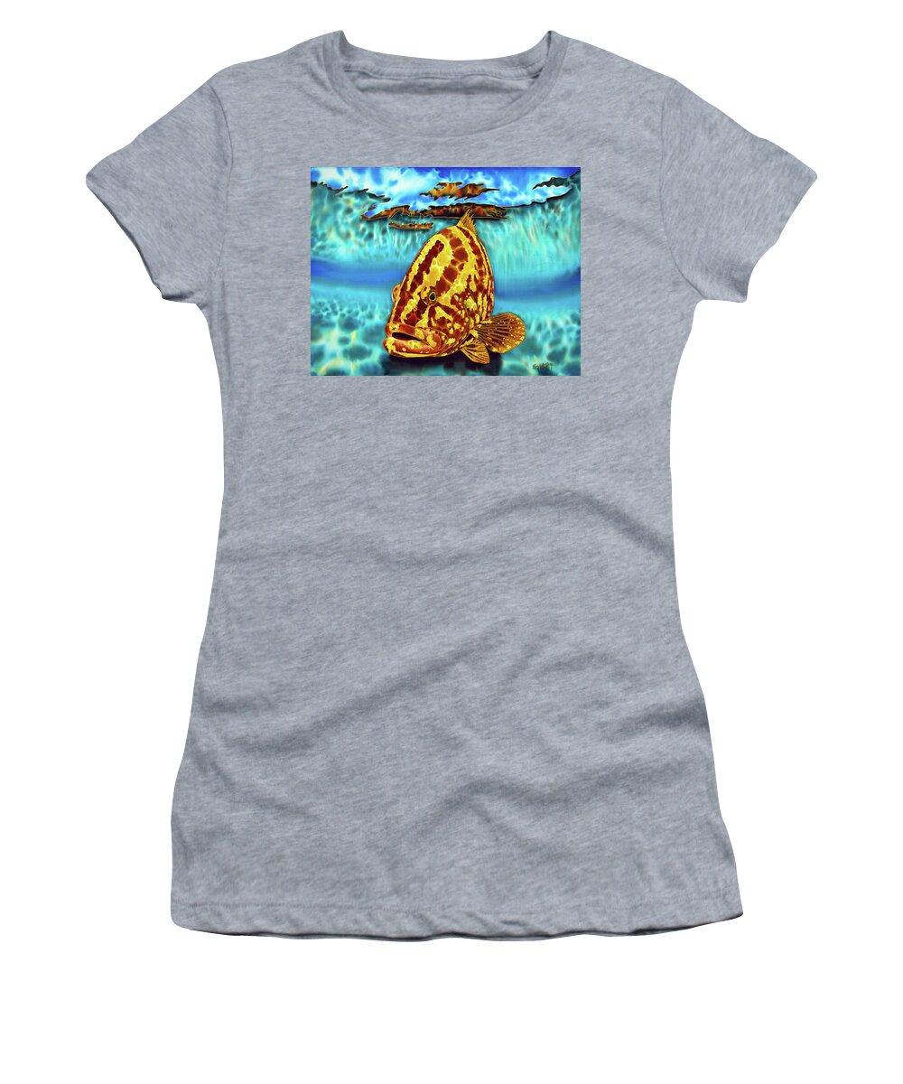Nassau Grouper Women's T-Shirt featuring the painting Caribbean Nassau Grouper by Daniel Jean-Baptiste