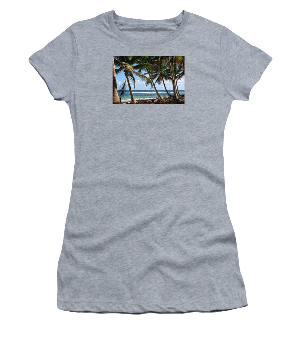 Palms Island Palm Tree Trees Beach Sea Ocean Vacation Travel Sand Salt Women's T-Shirt featuring the photograph Caribbean Palms by Robert Och