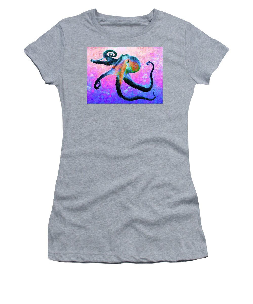 Octopus Women's T-Shirt featuring the painting Caribbean Tango abstract by Sandra Selle Rodriguez